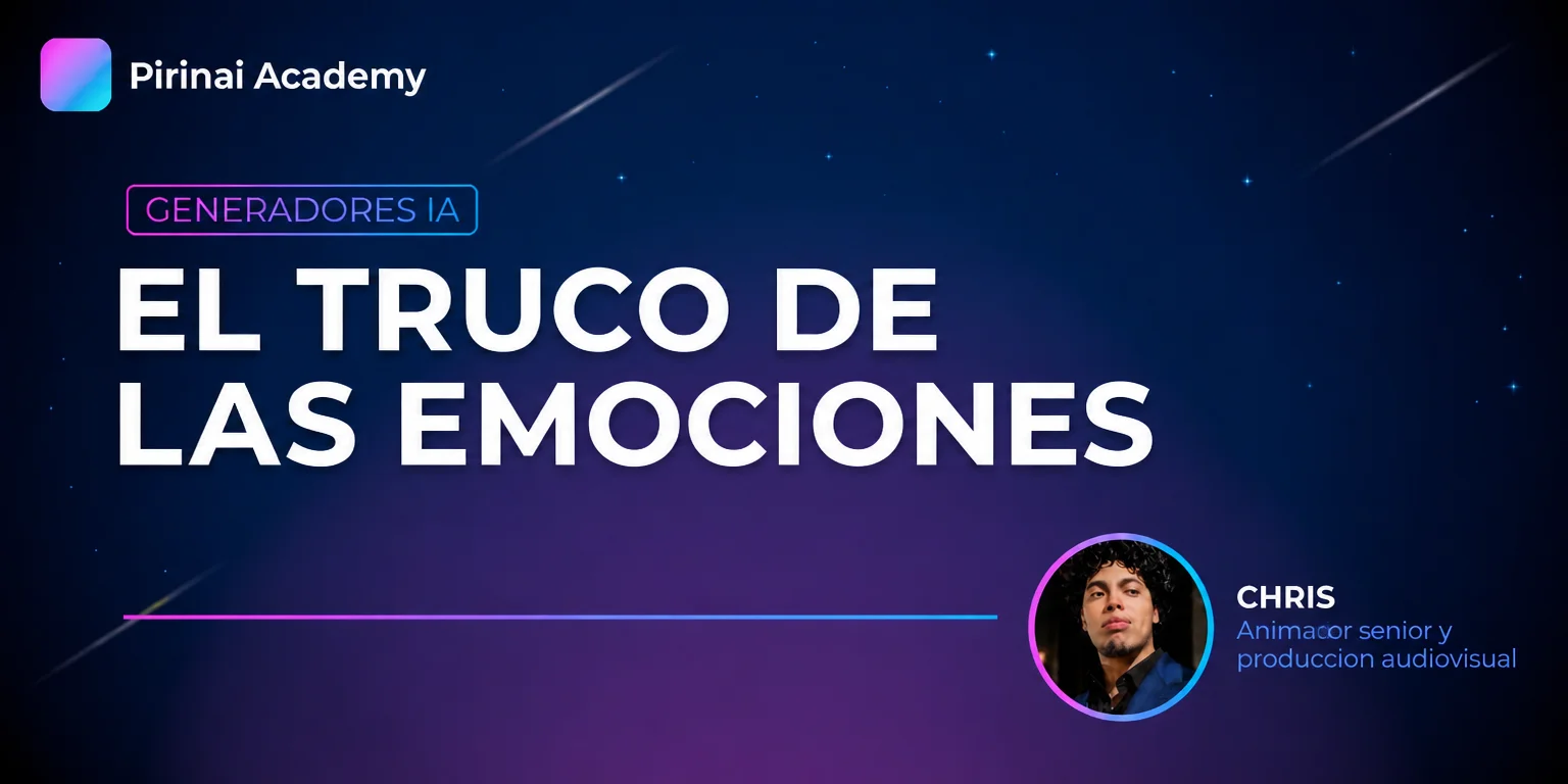 Tarjeta de Pirinai Academy sobre el truco de las emociones en prompts de vídeo